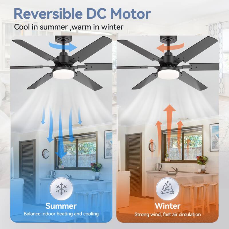 2pcs 46-inch Reversible 6-Blade LED Ceiling Fan with Light Kit and Remote