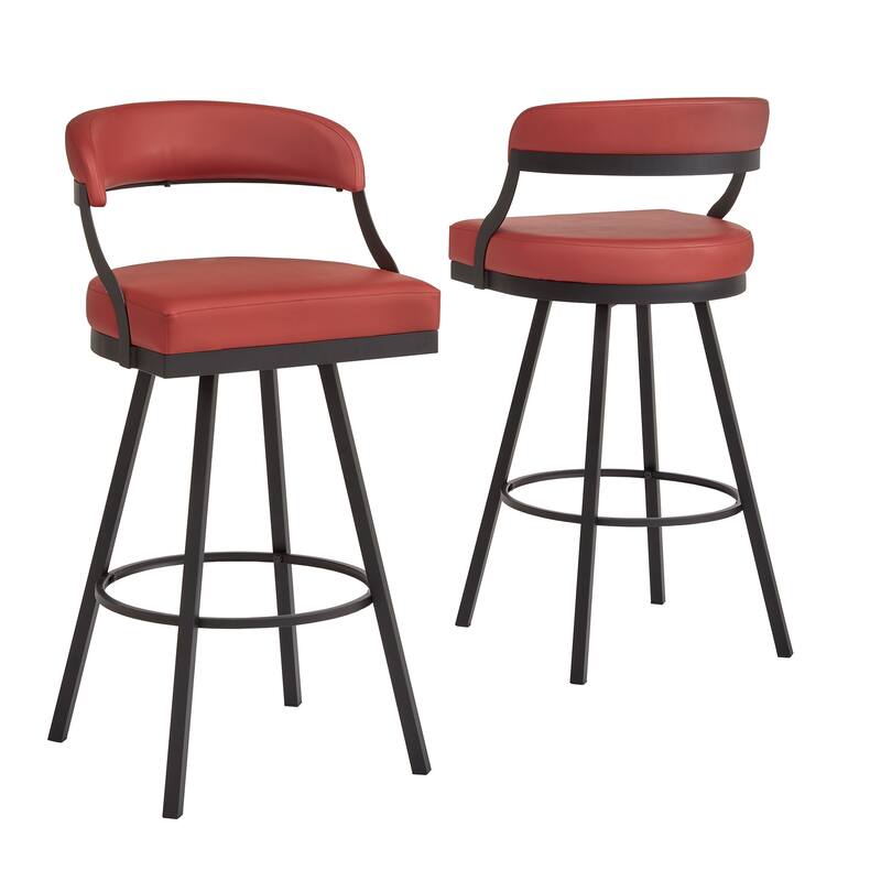 Bacalar Black Finish Metal Vegan Leather Swivel Chair (Set of 2) by iNSPIRE Q Modern - Red - Bar Height