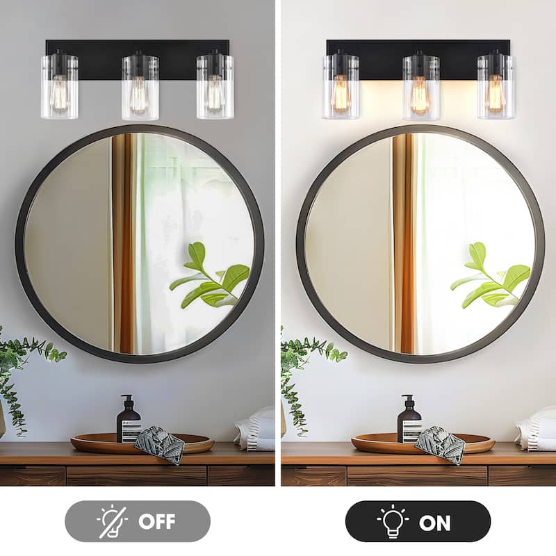 Modern Black 3-Light Glass Dimmable Bathroom Vanity Light Fixture - 20.87" W x 9" H x 5.87" D