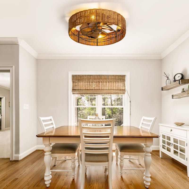 19-in Rattan Shade Low Profile Ceiling Fan with Remote Control