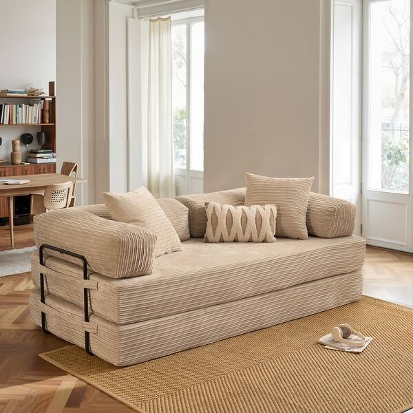 slide 2 of 73, OVIOS Supreme Soft Fluffy Loveseat Sleeper Sofa Corduroy​ -Beige