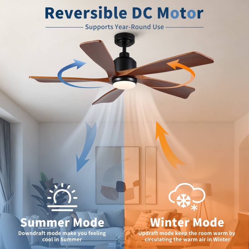 52 inch Natural Style Cozy Solid Wood White Ceiling Fan with Light, Quiet DC Motor