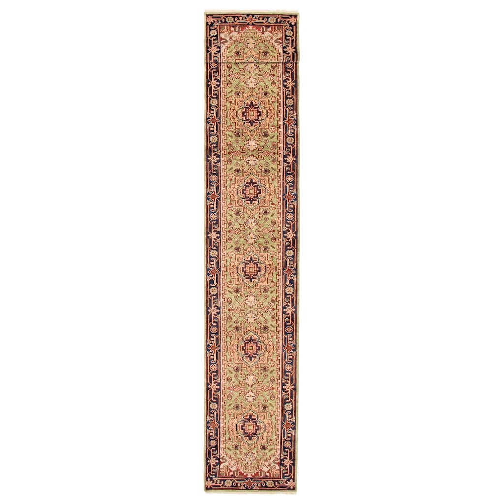 ECARPETGALLERY Hand-knotted Serapi Heritage Light Green Wool Rug - 2'7 x 19'7