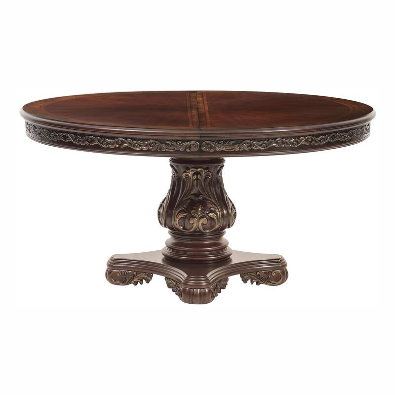 Beautiful Cherry Finish with Gold Tipping 1pc Dining Round/Oval Table with Extension Leaf Traditional Design Furniture