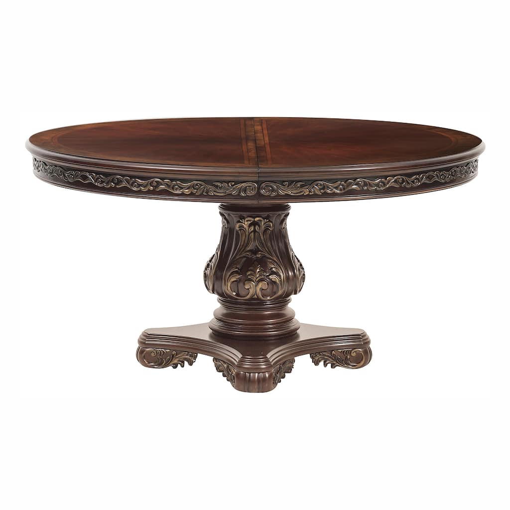 Beautiful Cherry Finish with Gold Tipping 1pc Dining Round/Oval Table with Extension Leaf Traditional Design Furniture