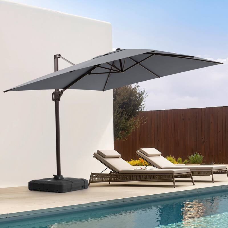 Outdoor 11 x 9 FT Patio 360 Degree Rotation Cantilever Umbrella with Base