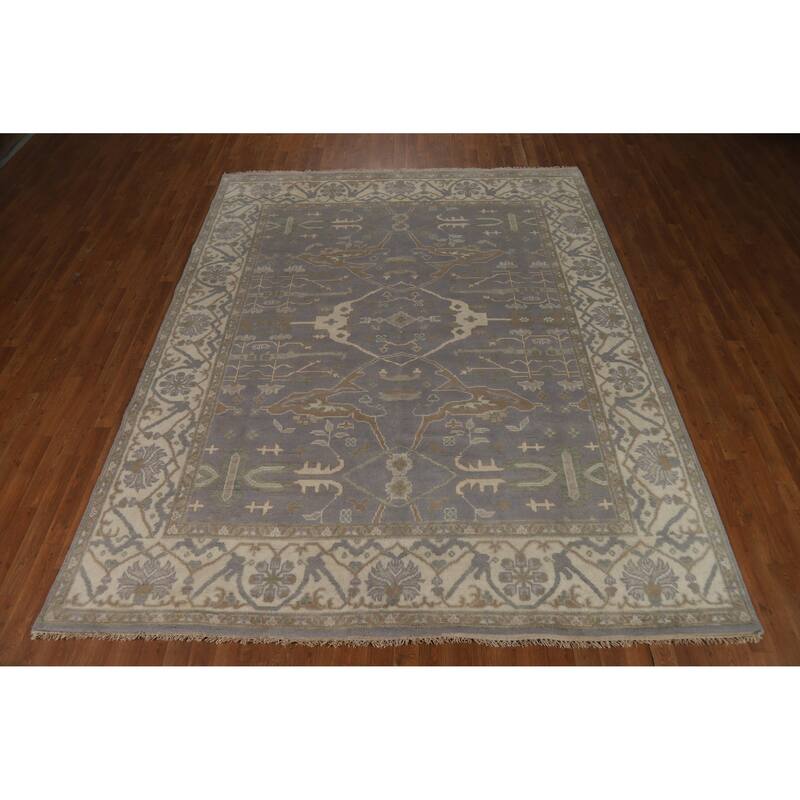 Transitional Gray Oushak Style Area Rug Hand-Knotted Wool Carpet - 7'11" x 9'10"