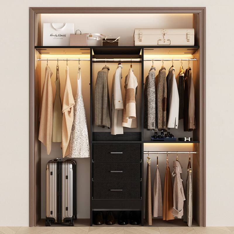 4FT Kid's Closet System with Fabric Drawers for Small Closet, Closet Organizer for Walk-in/ Reach-in Closet - Black