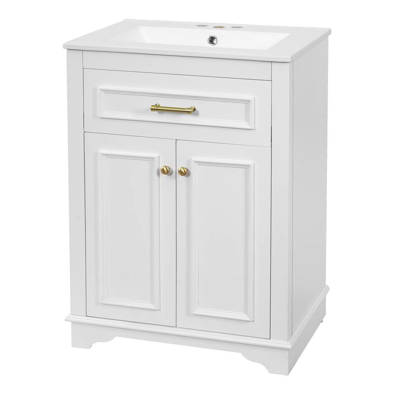 24" Bathroom Vanity with Integrated Ceramic Sink, Bathroom Cabinet with 2 Doors