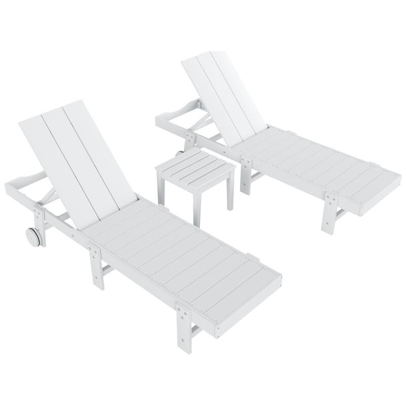 Polytrends Shoreside Modern Poly Eco-Friendly All Weather Reclining Pool Chaise Lounge With Wheels and Side Table (3-Piece Set)