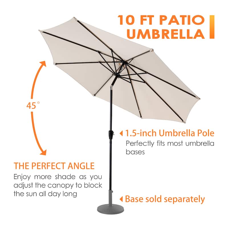 Outdoor 10' Round Patio Vented Umbrella, Crank, Push Button Tilt
