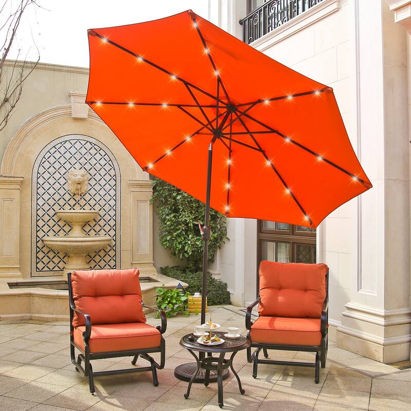Clihome 9-Ft Outdoor 32 LED Solar Market Umbrella with Tilt & Crank