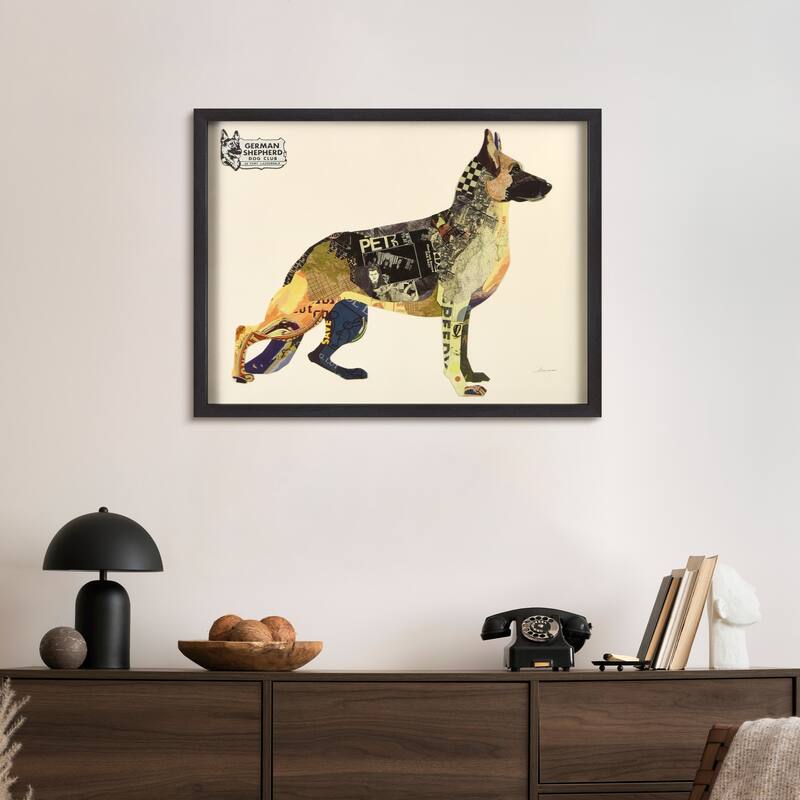 "German Shepherd" Dimensional Collage Framed Graphic Art Under Glass Wall Art