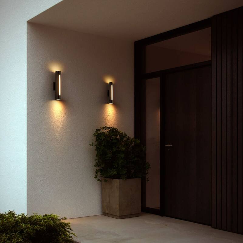 1-Light 19.6 in. Industrial Black Cylinder Iron Intergrated LED Outdoor Sconce Light - 4.33 in. W x 19.69 in. H x 5.12 in. D