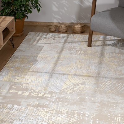 London Collection Cream/ Brown Abstract Area Rug