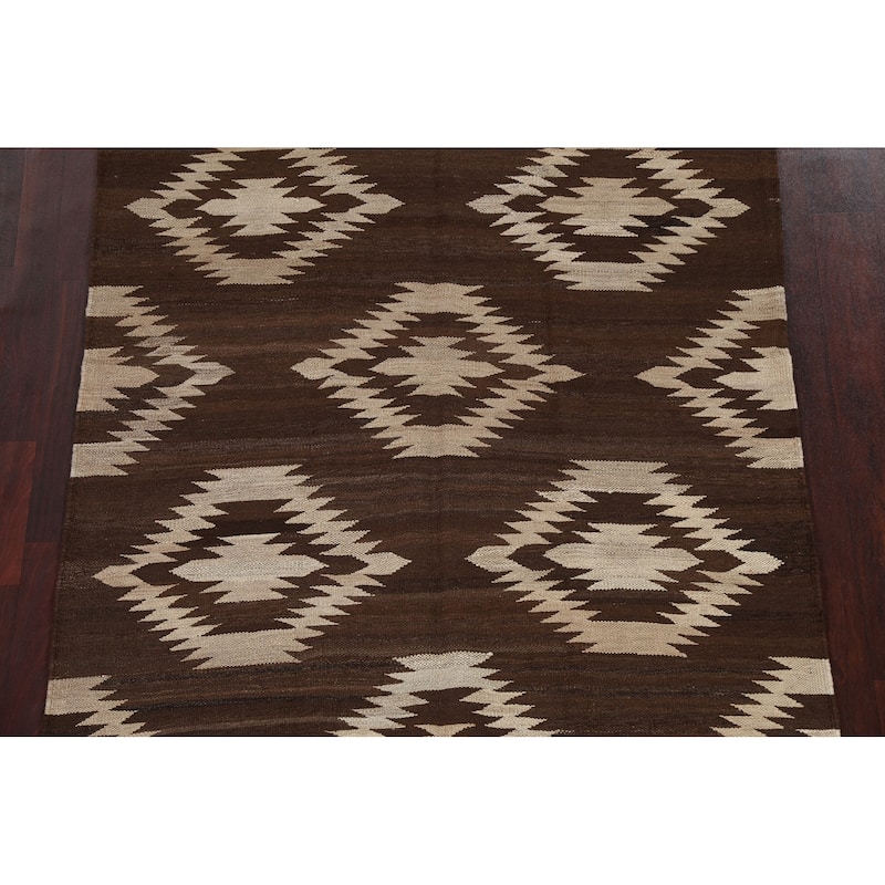 Geometric Tribal Natural Dye Kilim Oriental Wool Area Rug Hand-woven - 4'8" x 6'8"