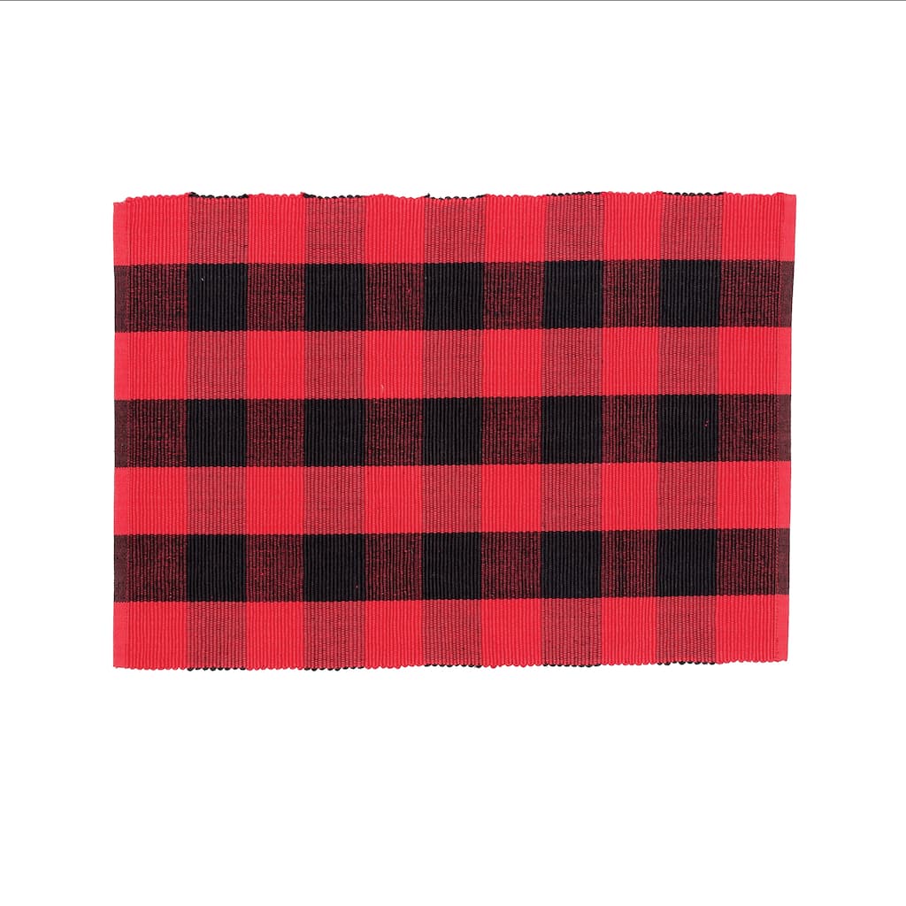 Franklin Checkered Plaid Black & Red Single Placemat Set of 4 - Set of 4