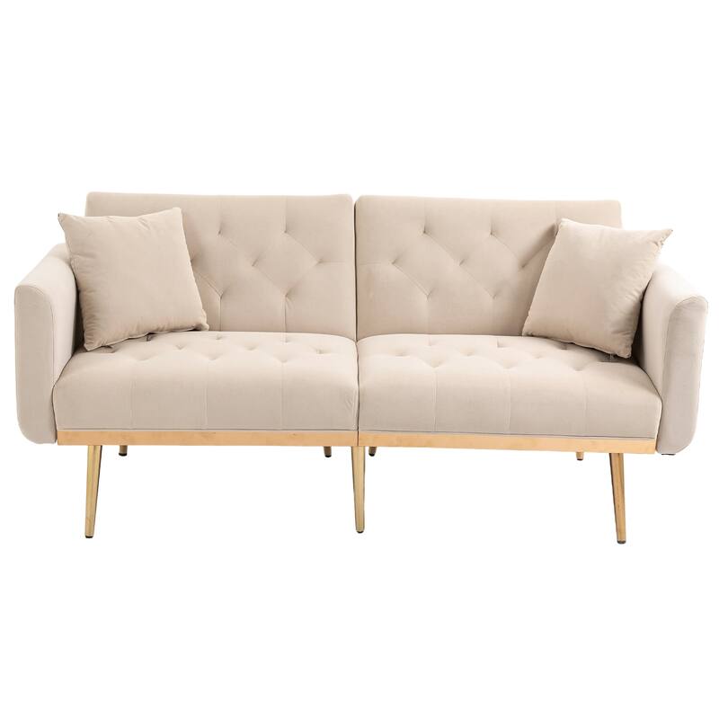 65.35" Velvet Futon Sofa Bed with Adjustable Backrest