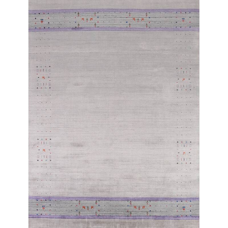 Silver / Gray Gabbeh Indian Area Rug Hand-Knotted Wool Carpet - 8'0" x 10'1"