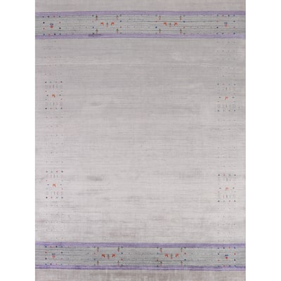 Silver / Gray Gabbeh Indian Area Rug Hand-Knotted Wool Carpet - 8'0" x 10'1"
