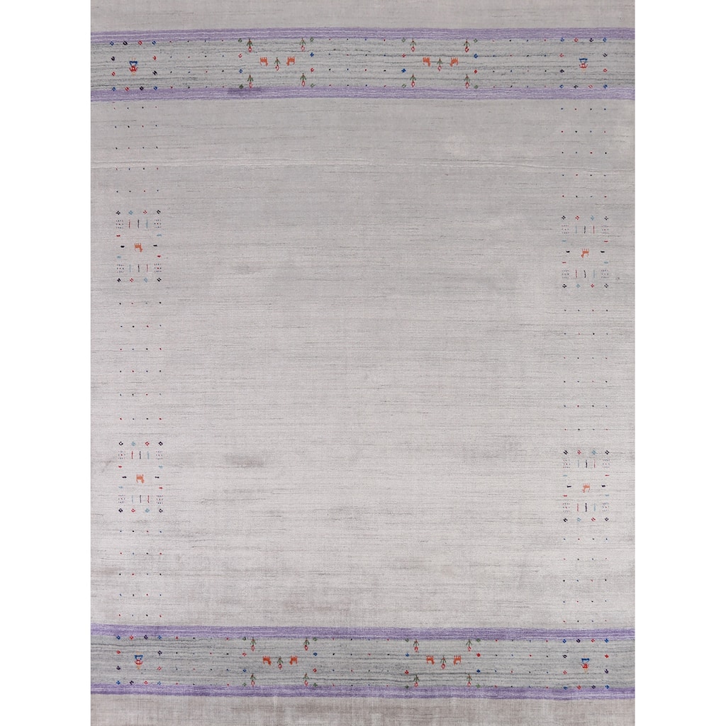Silver / Gray Gabbeh Indian Area Rug Hand-Knotted Wool Carpet - 8'0" x 10'1"