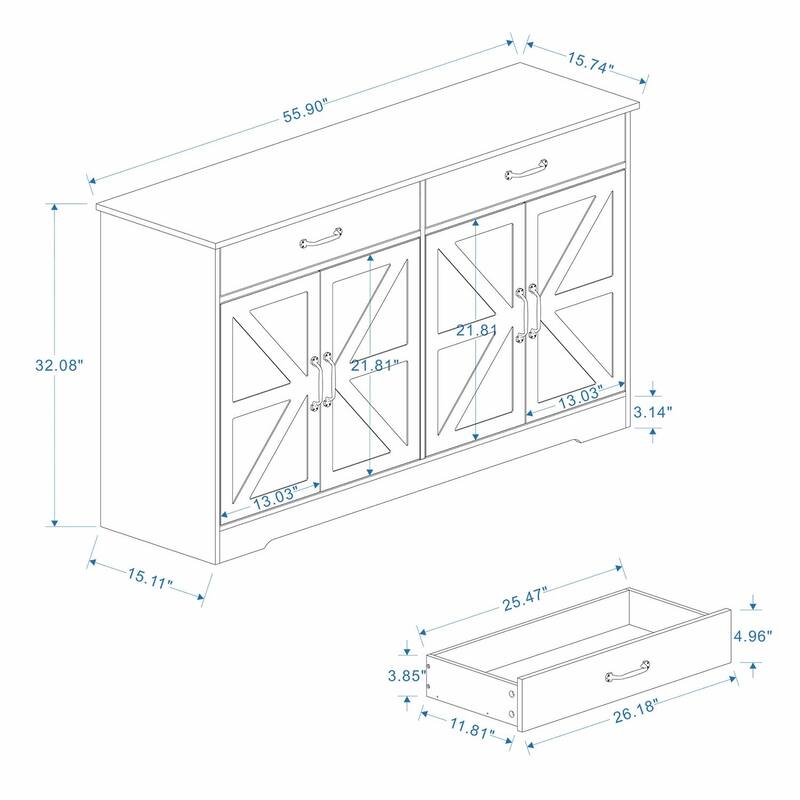 55.91" Large Farmhouse Buffet Cabinet Storage Sideboard