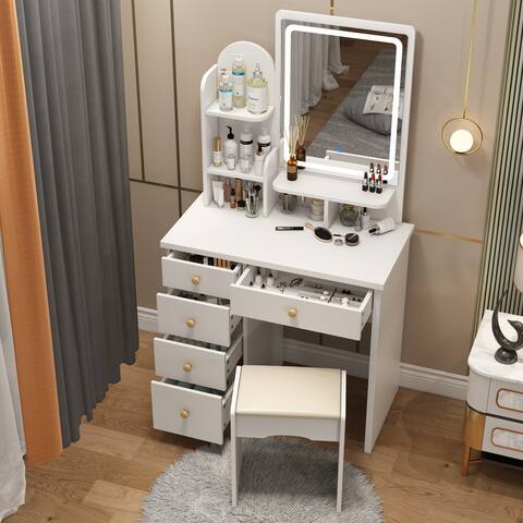 Makeup Vanity Set Table With LED Light &Mirror & Stool