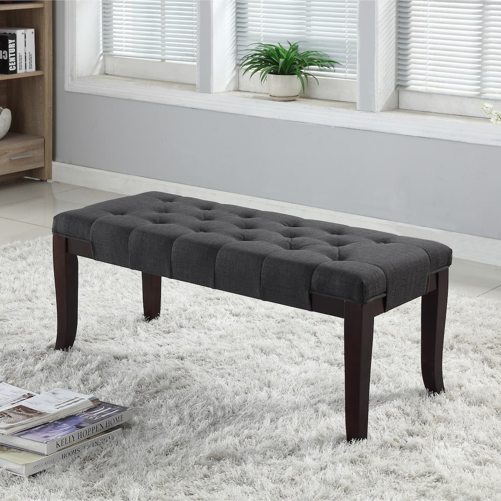 Linon Fabric Grey Tufted Bench