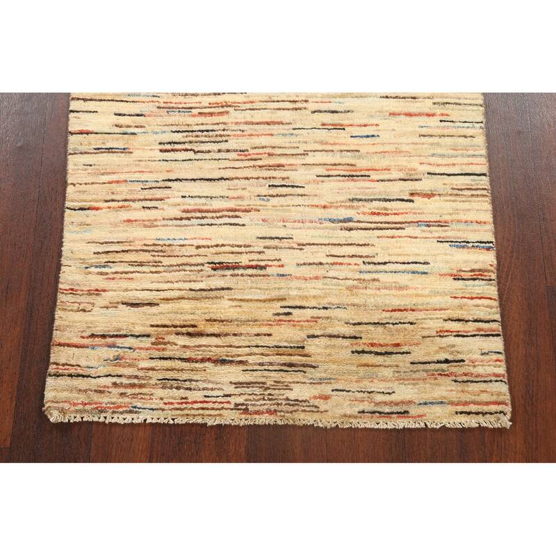 Hand Knotted Oriental 100% Wool Carpet Tribal Contemporary Beige & Ivories Gabbeh (kashkoli) Area Rug - 4' 8'' X 2' 6''