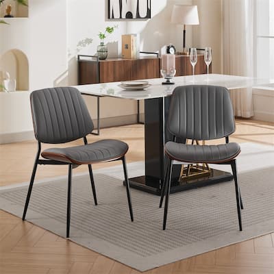 Leather Upholstered Dining Chairs with Metal Legs (Set of 2 )