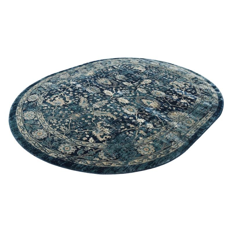 Traditional Hadeya Collection Area Rug - Navy Blue - 6'1"x9' Oval