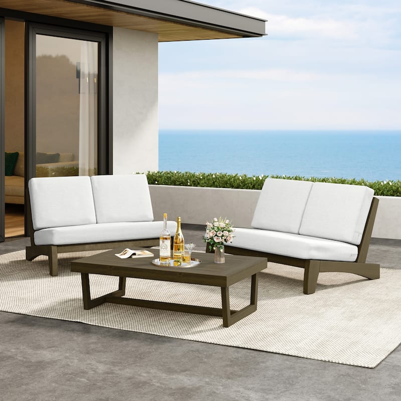 Outdoor 3-Piece Armless Lovesaet Sofa Conversation Set with Table
