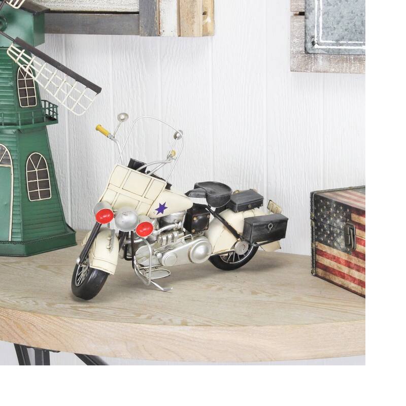 16.5" Ivory and Black 1960's Police Motorcycle Handmade Metal Replica