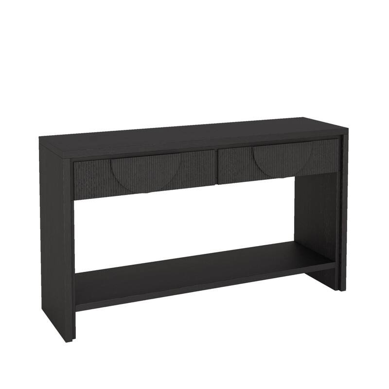 Farmhouse 55.12" Console Table with Distressed Wood Finish and Fluted Drawers for Living Rooms