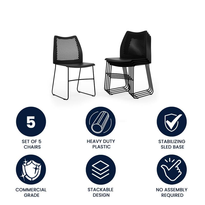 5 Pack 661 lb. Capacity Stack Chair with Air-Vent Back and Sled Base