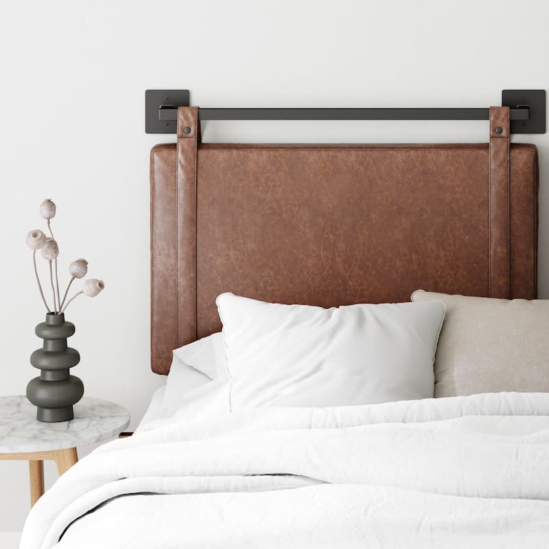 Nathan James Harlow Wall Mount Upholstered Headboard with Metal Rail - Brown - Twin