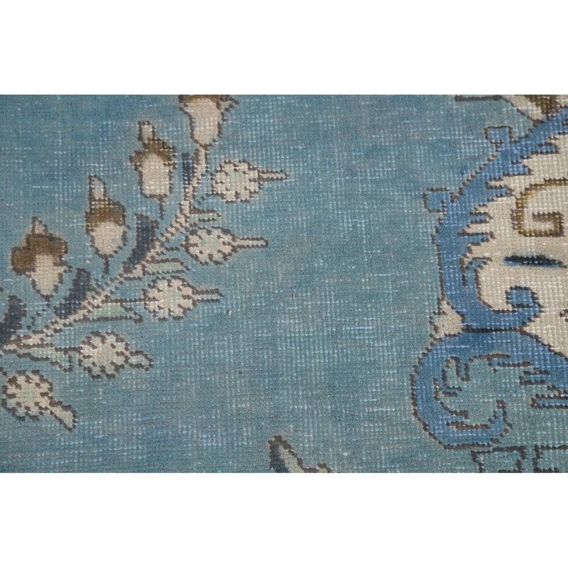 Light Blue Medallion Tabriz Persian Area Rug Hand-Knotted Wool Carpet - 9'10"x 12'10"