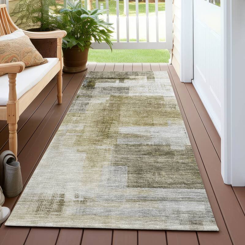 Machine Washable Indoor/ Outdoor Contemporary Abstract Chantille Rug
