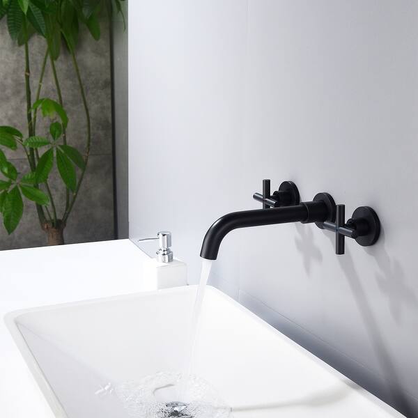 slide 2 of 11, BATHLET Wall Mount Double Knob Handle Bathroom Sink Faucet