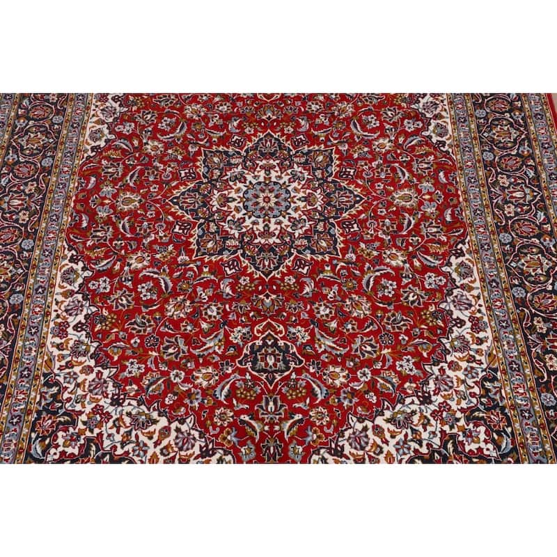 Floral Red Kashan Turkish Area Rug Machine Made Carpet - 9'6" x 12'6"