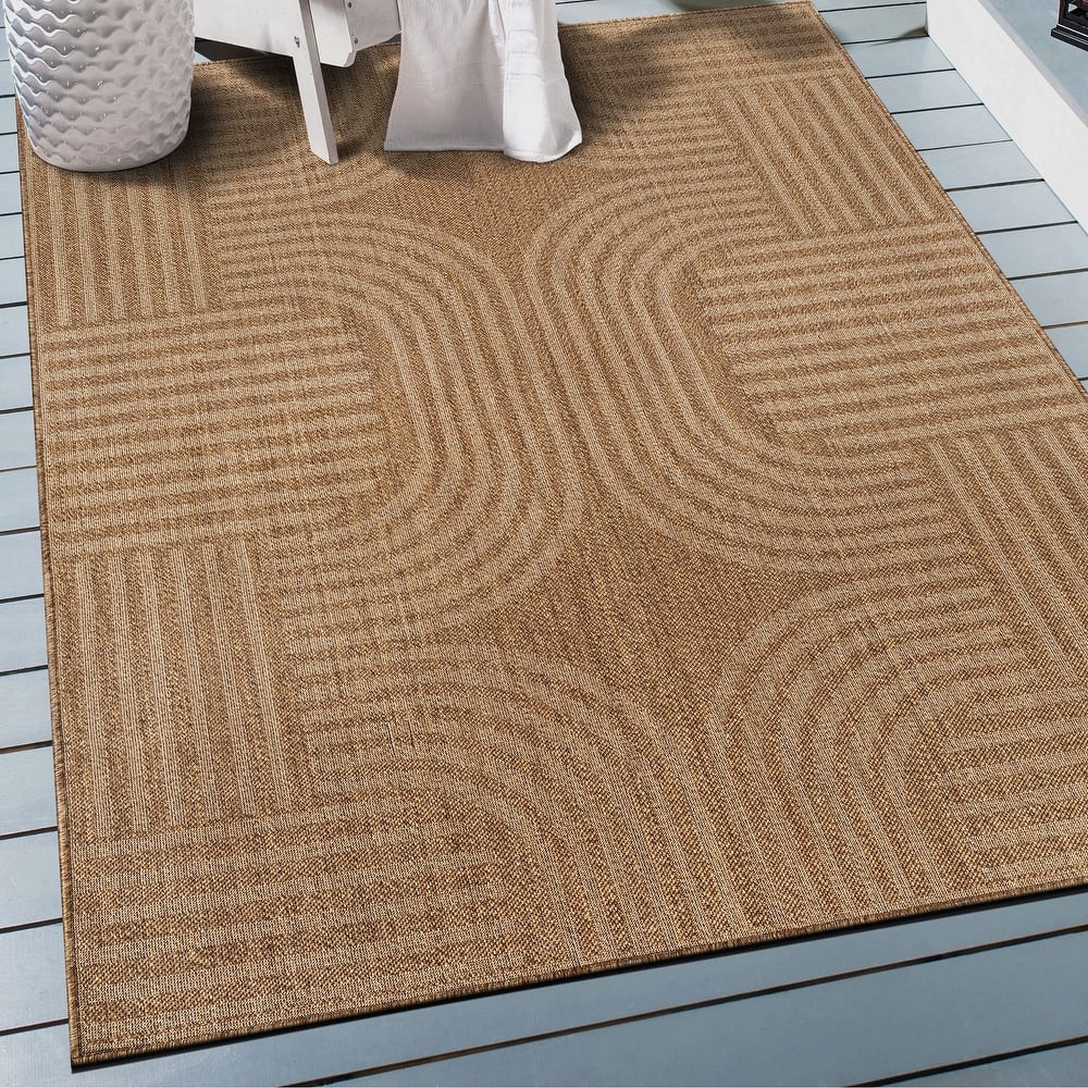 World Rug Gallery Geometric Indoor/Outdoor Flat Woven Area Rug