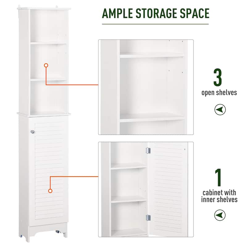 White Tall Bathroom Cabinet with Adjustable Shelves Six Storage Grids and Space Saving Design - 13.5" W x 7.75" D x 65" H