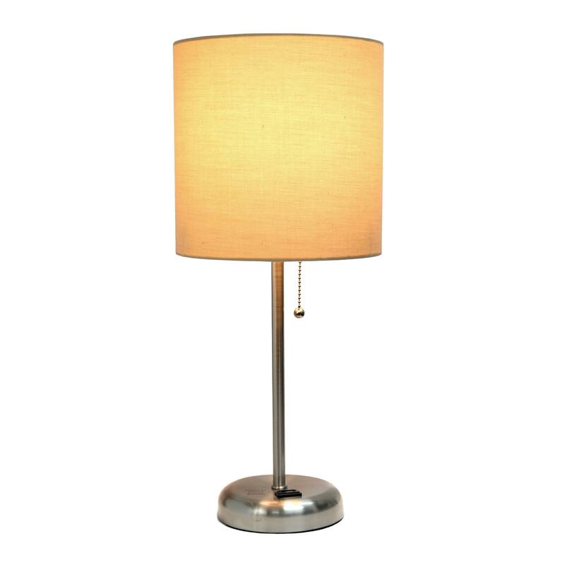 19.5 in. Brushed Steel Finish Table Lamp with Beige Shade, Sturdy Table Lamp for Living Rooms and Bedrooms