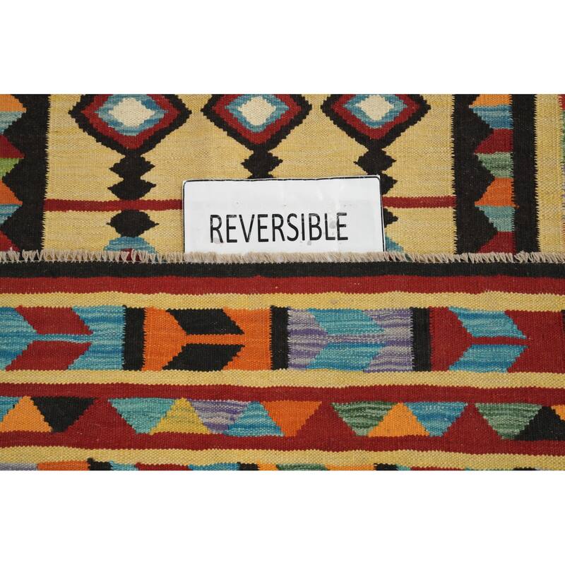 Hand Woven Oriental 100% Wool Carpet Southwestern Tribal Navy Blue & Blues Kilim Area Rug - 8' 7'' X 6' 1''