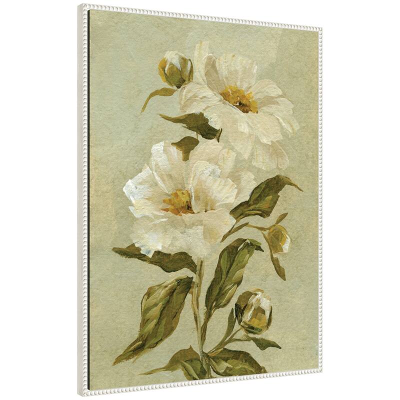 Kate and Laurel AQ Floral No 9 by Annie Quigley Framed Canvas Wall Art Print - 28 x 38 - White
