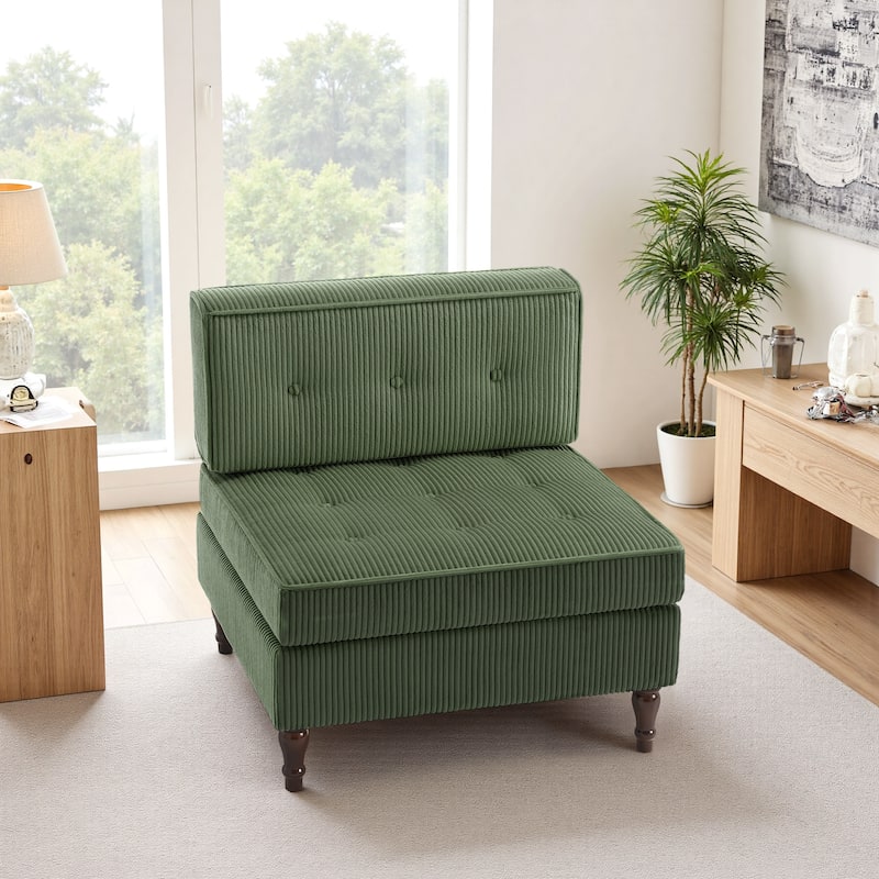 Modern Corduroy Corner Armchair Armless Chair sofa - Green - Armless chair