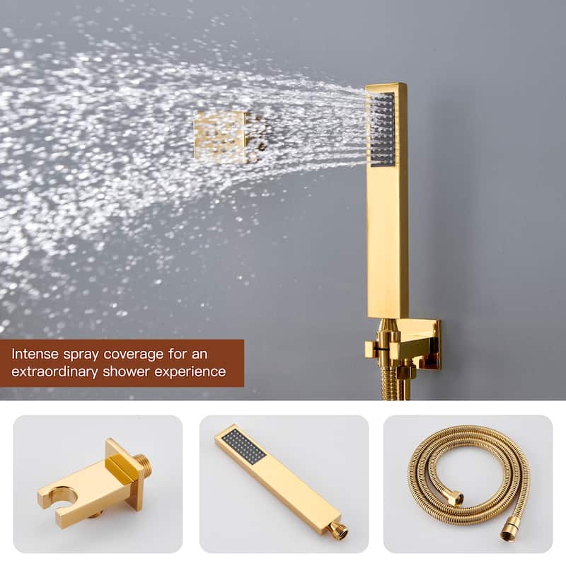 Luxury 4-Spray Patterns 23 in. Ceiling Mount Shower System with Handheld Shower Head, 6 Body Jets, LED, and Music - 15" x 23"