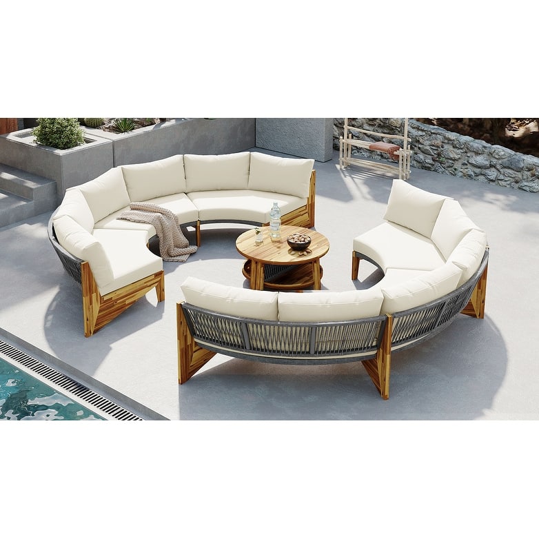 Outdoor 6-Person Round Sectional Furniture Set Patio Sectional Sofa Set with Round Coffee Table for Garden Backyard