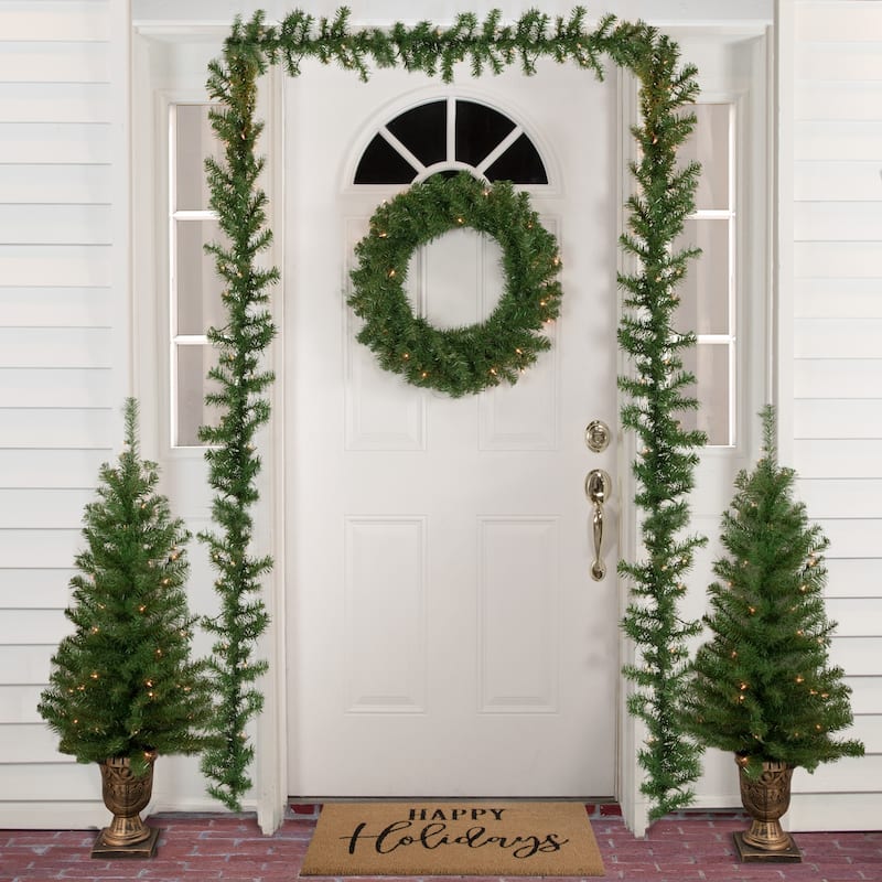 5-Piece Pre-Lit Artificial Wolcott Spruce Christmas Entryway Set - 4'