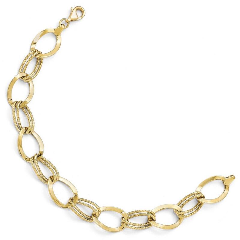 Curata 10k Yellow Gold Fancy Wide Polished and Textured Link Bracelet 7.5 Inch